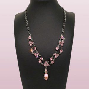 Beautiful Sparkling Pink Beaded Y Drop Necklace